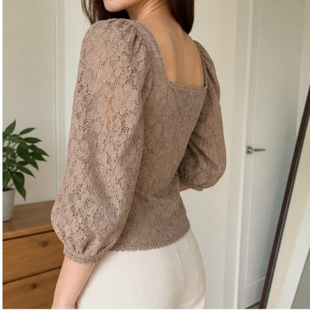 Taupe Ruffle Blouse - Picture 3 of 6